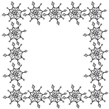 Winter vector frame of black snowflakes. Hand drawn border, isolated. Backgro Stock Illustration