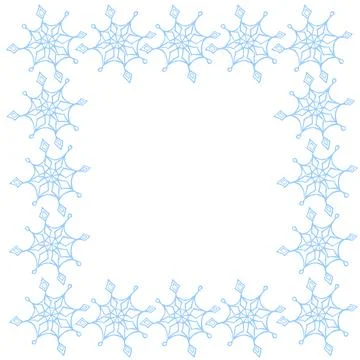 Winter vector frame of blue snowflakes. Hand drawn border, isolated. Backgrou Stock Illustration