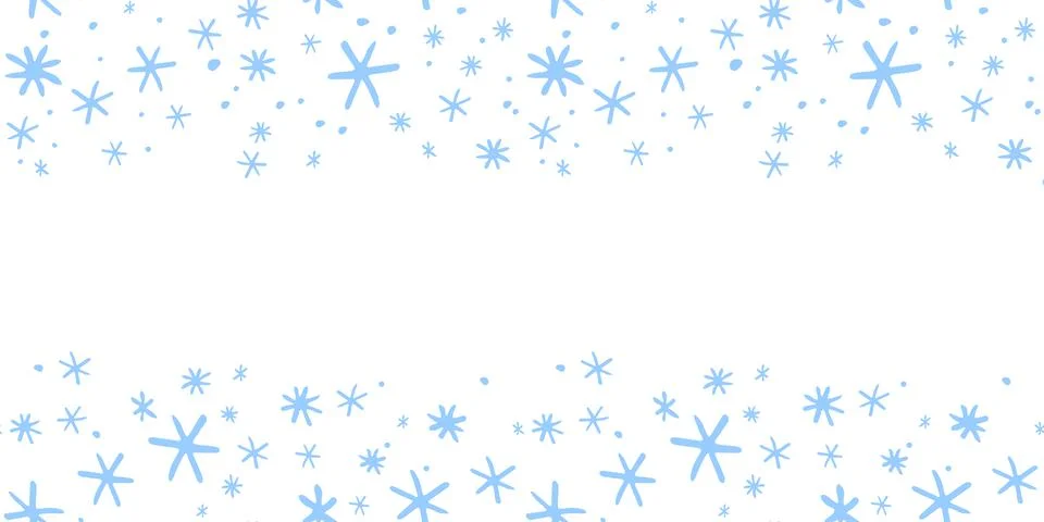 Winter vector frame, border of simple primitive blue snowflakes. Horizontal t Stock Illustration
