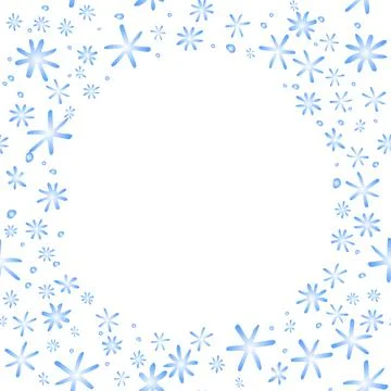 Winter vector frame of simple blue snowflakes. Background, border, template f Stock Illustration