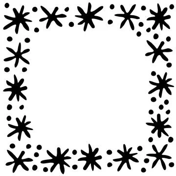 Winter vector frame of simple primitive black snowflakes. Hand drawn border,  Illustrazione stock