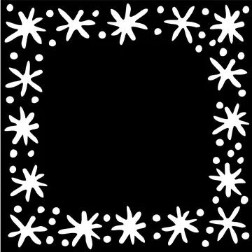 Winter vector frame of simple primitive snowflakes. Hand drawn border, isolat Stock Illustration