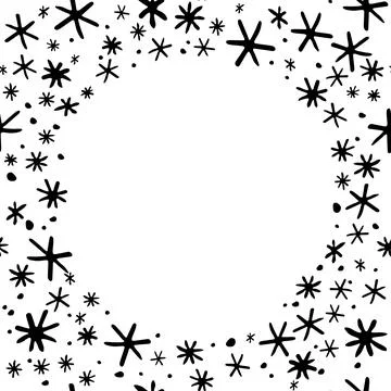 Winter vector frame of simple primitive blue snowflakes. Background, border,  Stock Illustration