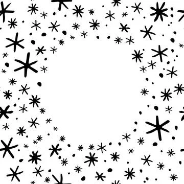 Winter vector frame of simple primitive blue snowflakes. Background, border,  Illustrazione stock