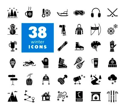 Winter vector glyph icon set Illustrazione stock