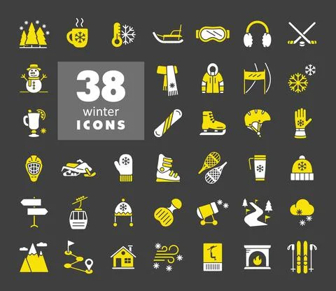 Winter vector glyph icon set. Wintertime Stock Illustration