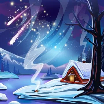 Winter vector landscape with a house in the forest Stock Illustration