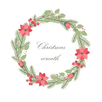 Winter vector round frame with plants and flowers. Floral wreath Illustrazione stock