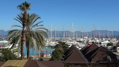 Winter view above the Finike marina Stock Footage 123497904