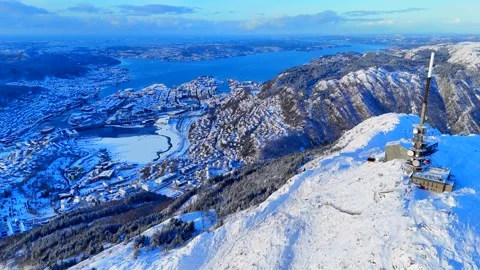 Winter view of Bergen from Ulriken Stock-Footage 309447332