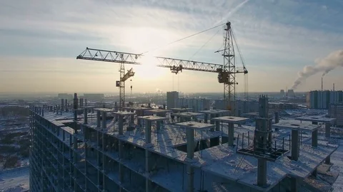 Winter view of a building under construction Stock Footage