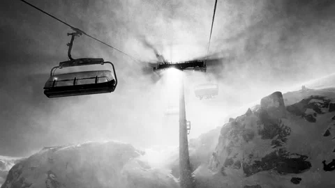 Winter view of Cable Car going up in Zermatt, Switzerland, HD Stock Footage 150045002