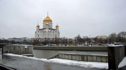 Winter view of the Christ the Savior Cathedral Stock Footage 35106133