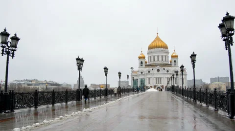 Winter view of the Christ the Savior Cathedral Stock Footage 35106287
