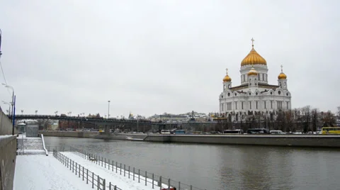 Winter view of the Christ the Savior Cathedral Stock Footage 35106291