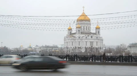 Winter view of the Christ the Savior Cathedral Stock Footage 35106365