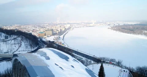Winter View of the Dnipro River in Kiev Stock Footage 260704170