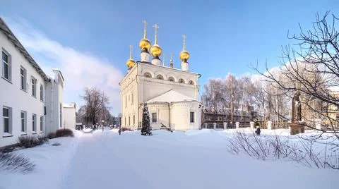 Winter view of Fedorovsky monastery in Gorodets. Stock Photos