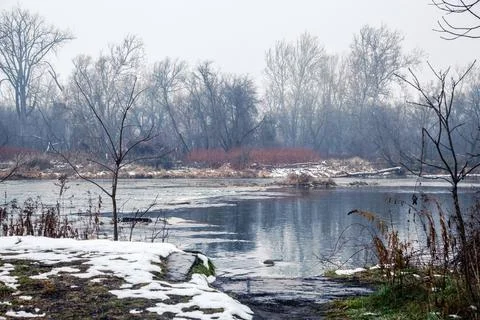 Winter view on the grand river Stock Photos