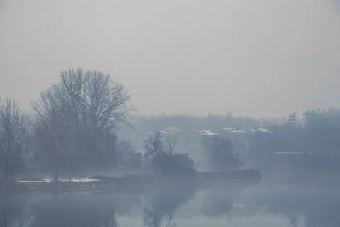 Winter view on the grand river Stock Photos