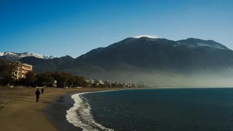 Winter view of Kalamata beach Stock Photos