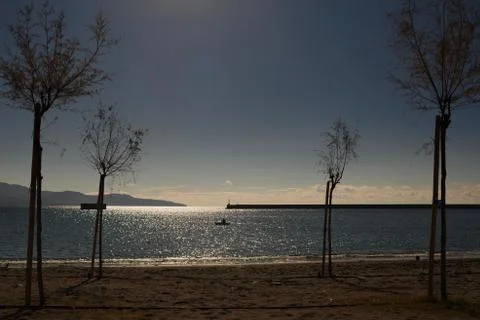 Winter view of Kalamata beach Stock Photos