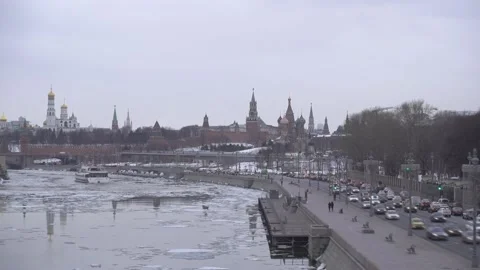 Winter view to Kremlin and the Moskva River from Stock Footage