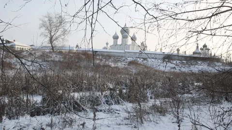 Winter view of Kremlin in Rostov medieval town in Russia Vídeo Stock 148442854