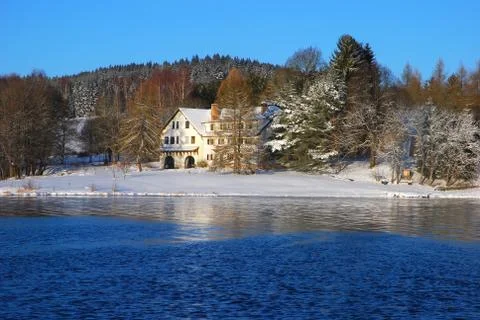 Winter view of the lake Stock Photos