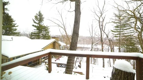 Winter view by the log cabin in mountain area Stock Footage 103954623