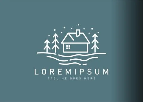 Winter view logo design. Icon vector illustration of house view in winter. Mo Stock Illustration