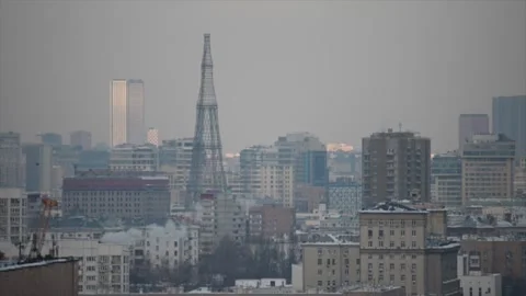 Winter view of Moscow through blurred atmosphere Stock Footage 209276941