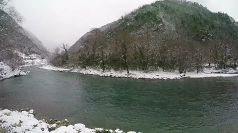 Winter view of the mountain river Bzyb, Abkhazia. Full HD Stock Footage 59141314
