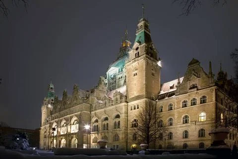 Winter view of Neus Rathaus Hannover, The New Town City Hall Winter view o... Stock Photos