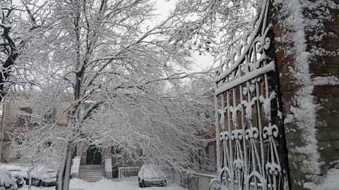 Winter view of the old courtyard in the city center. Stock Footage 147987124