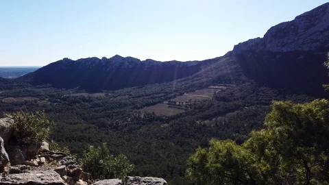 Winter view of Pic Saint Loup, north face, Occitanie, Chateau de Vivioures Stock Footage 102372109