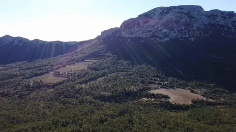 Winter view of Pic Saint Loup, north face, Occitanie, Chateau de Vivioures Stock Footage 102372382