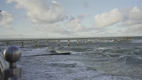 Winter view of the pier with seascape Stock Footage 273470713