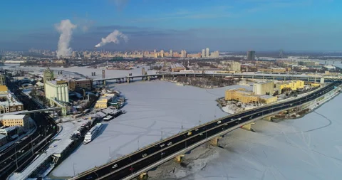Winter view of the podol in Kyiv, view of Obolon Stock Footage 260717272