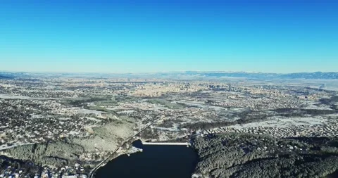 Winter View Of Sofia Bulgaria From Pancharevo Lake On The Outskirts Aerial High Stock Footage 289420382