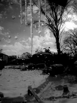 Winter view through the window, black and white image Stock Photos