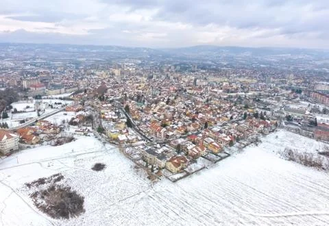 Winter view of a town Stockfoto's