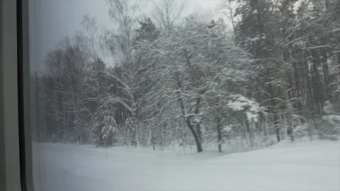 Winter view from train window. Belarus. Slow motion Stock Footage 100868842