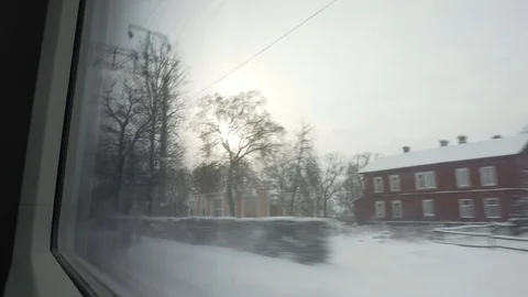 Winter view from train window. Belarus Stock Footage 100869716