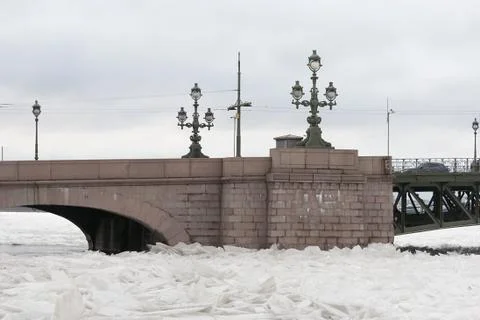Winter view of The Trinity Bridge and The Neva River. St Petersburg. Russia Stock Photos