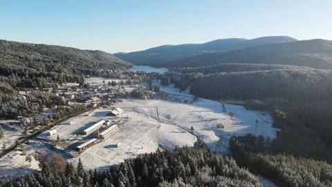Winter view of Yundola area between Rila and Rhodopes mountain, Bulgaria Stock Footage 258231627