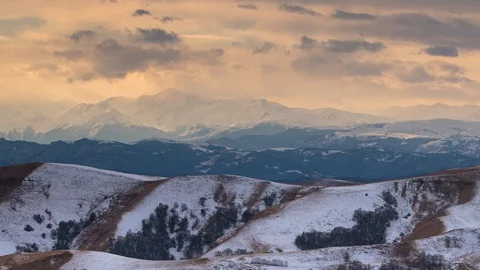 Winter views of the snowy mountains of the Caucasus movement of clouds Video stock 102729232