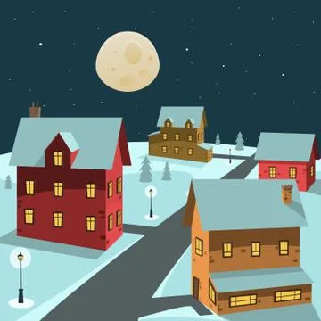 Winter Village Stock Illustration