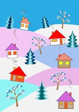 Winter village Stock Illustration