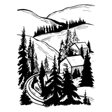Winter village in the mountains. Stock Illustration
